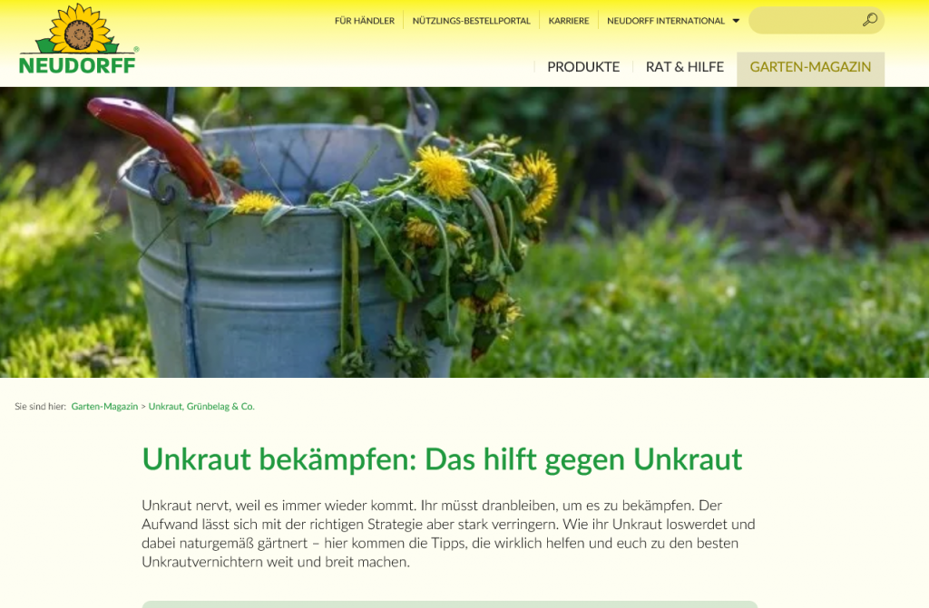Unkraut bekämpfen - Beitrag auf www.neudorff.de